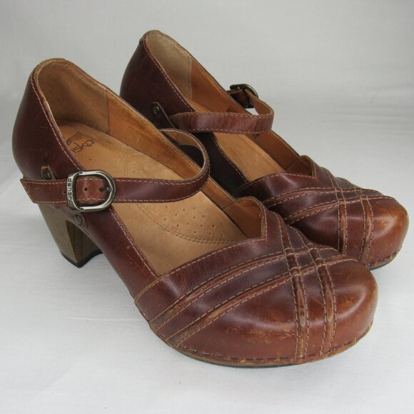 Dansko Shoes - Dansko Brown Leather Mary Jane Clog Heels